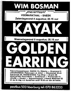 Golden Earring show ad Sneek - Veemarkthal Leeuwarder Courant July 27 1979
